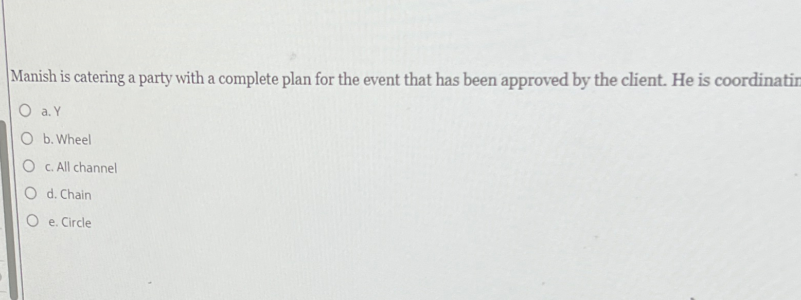  Manish is catering a party with a complete plan for the