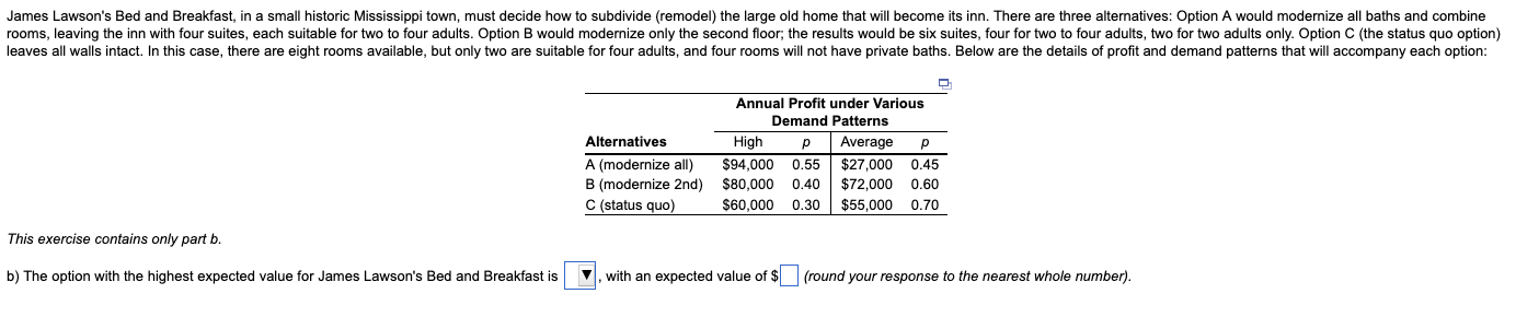  This exercise contains only part b. ) The option with the