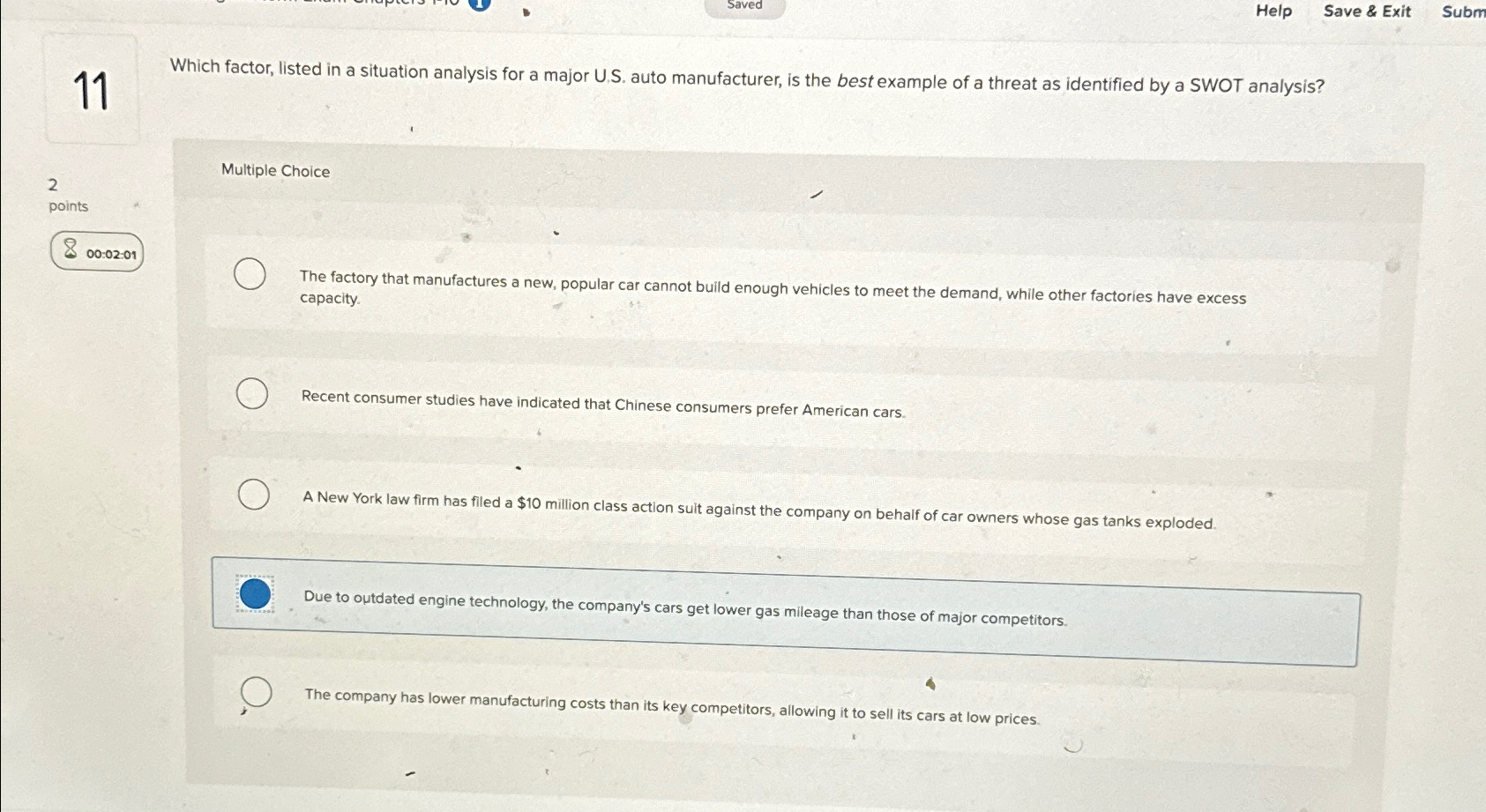  11 Which factor, listed in a situation analysis for a major