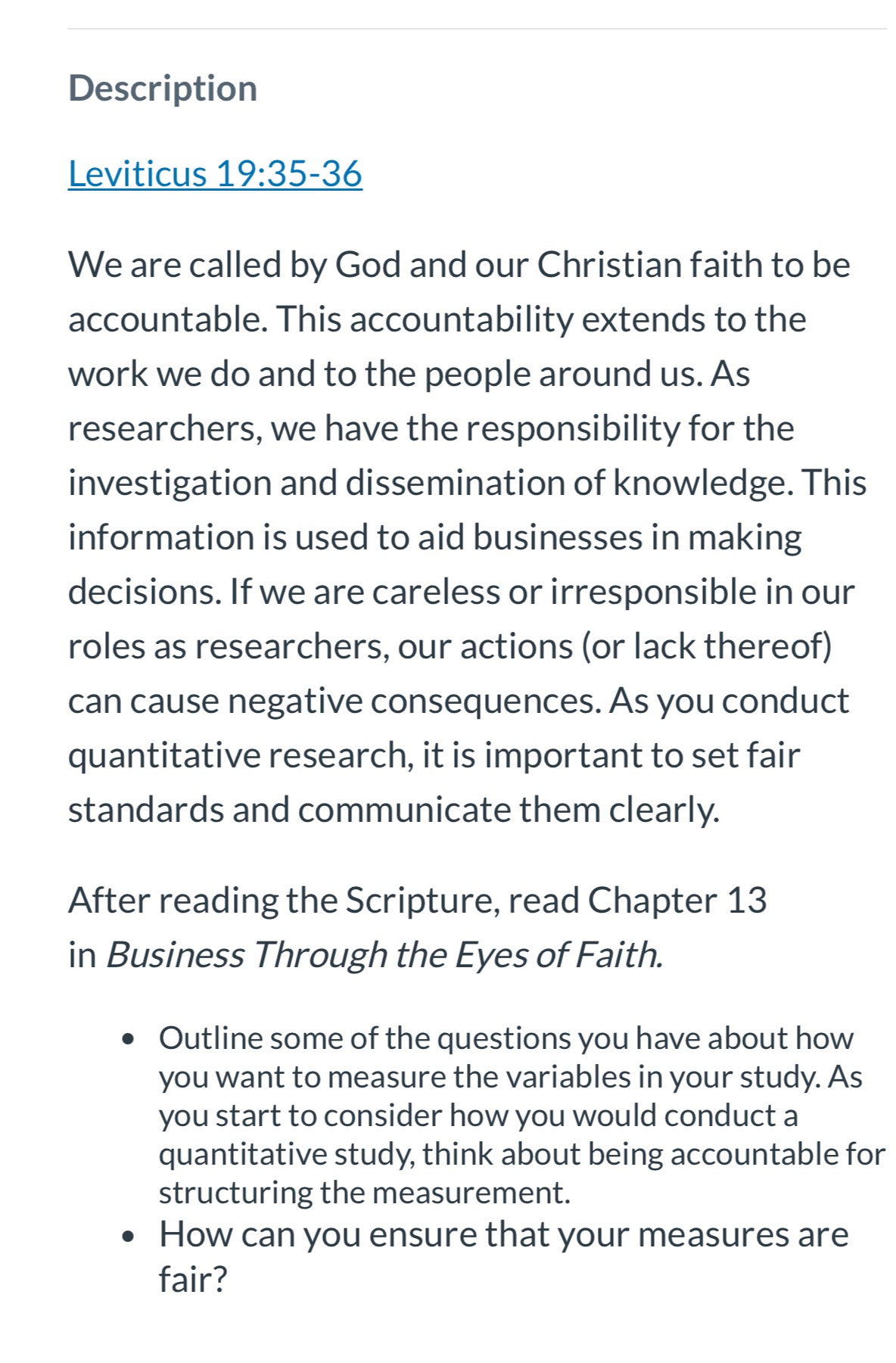  Description Leviticus 19:35-36 We are called by God and our Christian