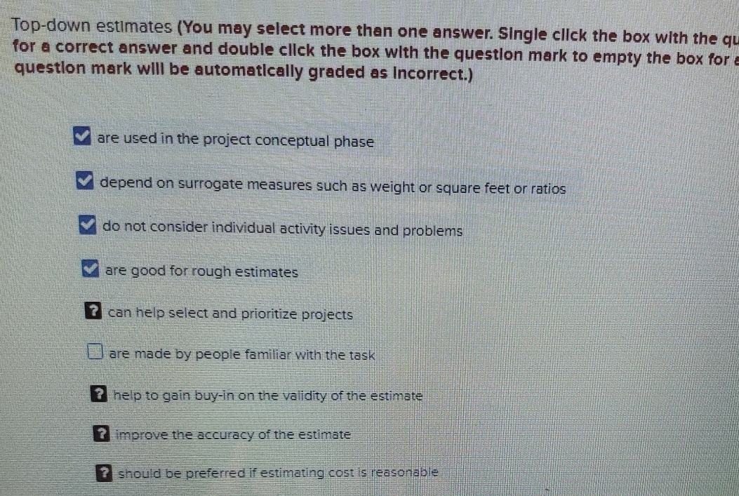  Top-down estimates (You may select more than one answer. Single cllck