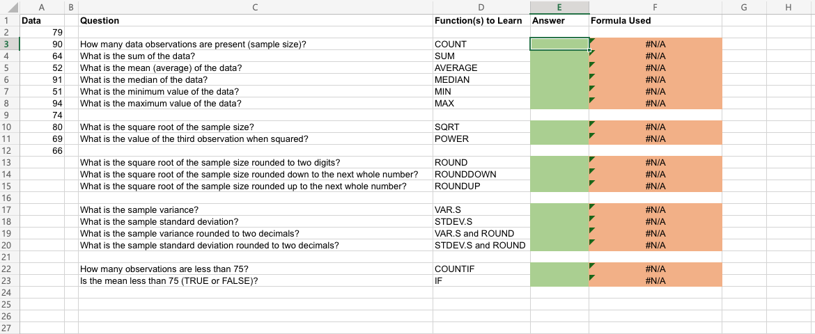 data analysis and in other Excel problems you will be working in