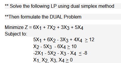  Solve the following LP using dual simplex method Then formulate the