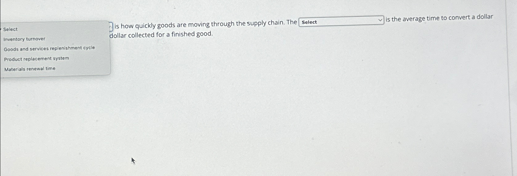  Select ]is how quickly goods are moving through the supply chain.
