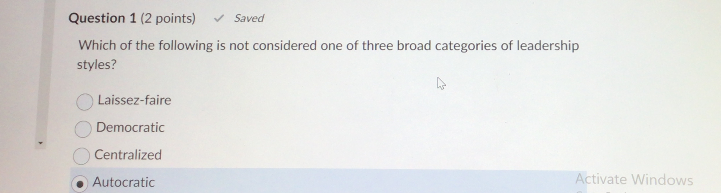  Question 1(2 points) Saved Which of the following is not considered