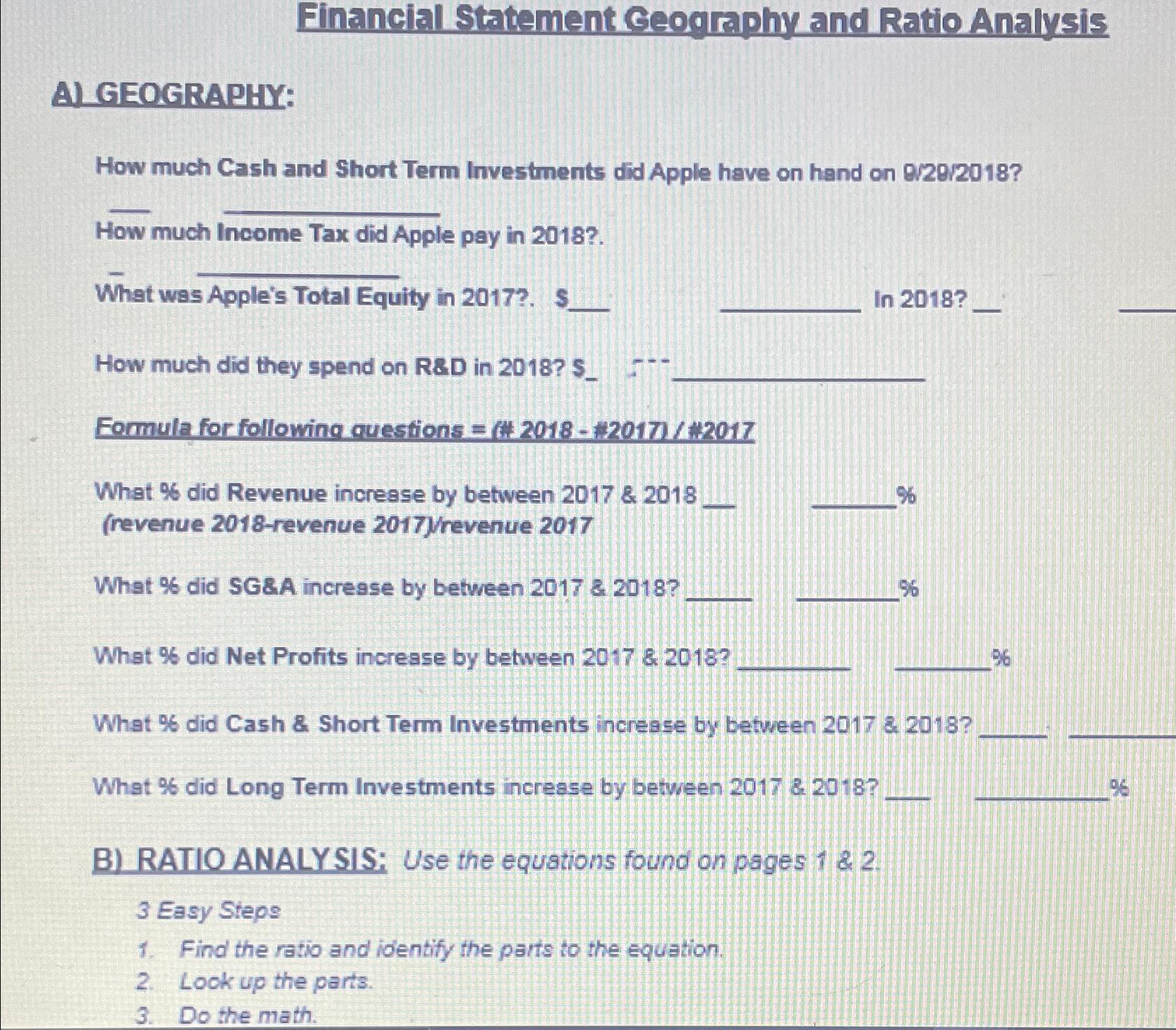  Financial Statement Geography and Ratio Analysis A) GEOGRAPHY: How much Cash