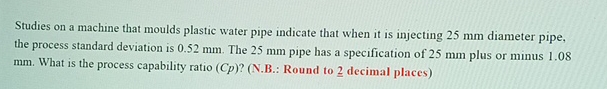  Studies on a machine that moulds plastic water pipe indicate that
