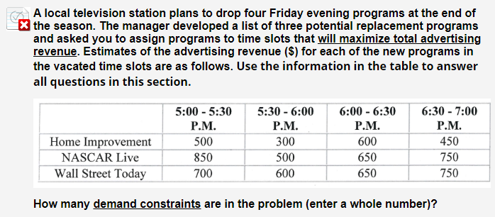  How many demand constraints are in the problem? What variable is