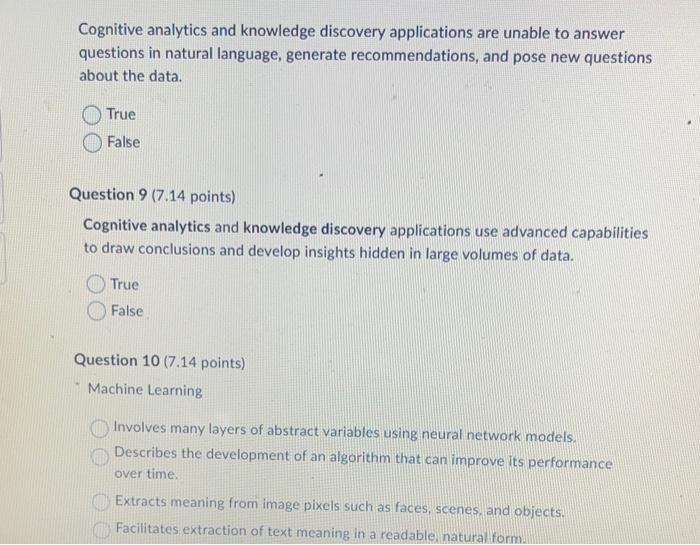  Cognitive analytics and knowledge discovery applications are unable to answer questions