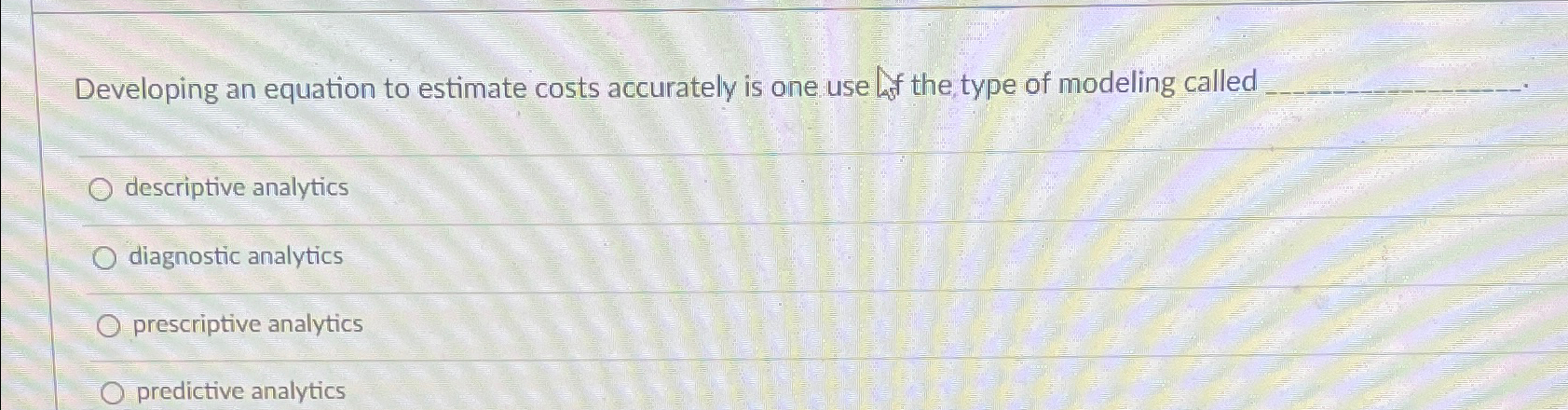  Developing an equation to estimate costs accurately is one use the