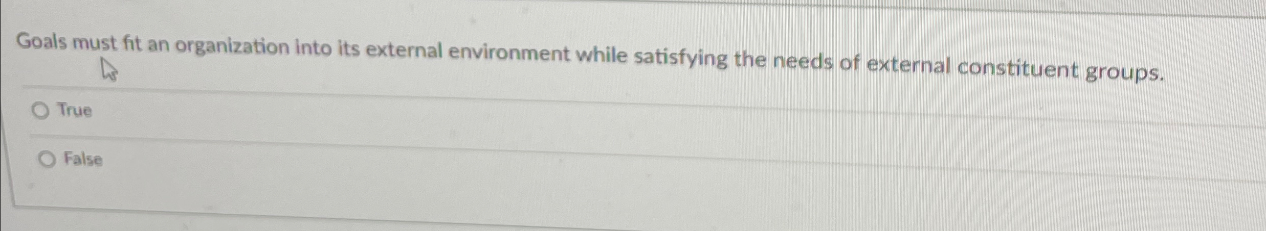  Goals must fit an organization into its external environment while satisfying