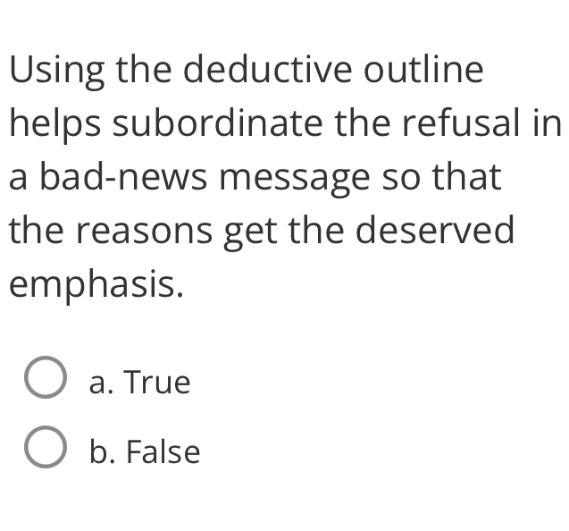  Using the deductive outline helps subordinate the refusal in a bad-news
