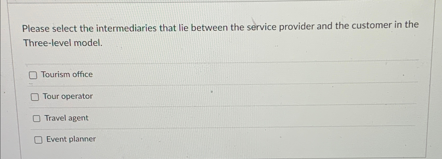  Please select the intermediaries that lie between the service provider and