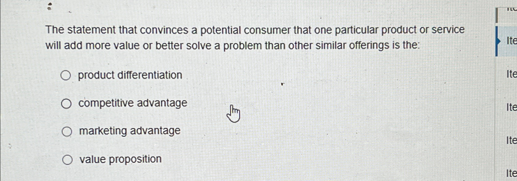  The statement that convinces a potential consumer that one particular product