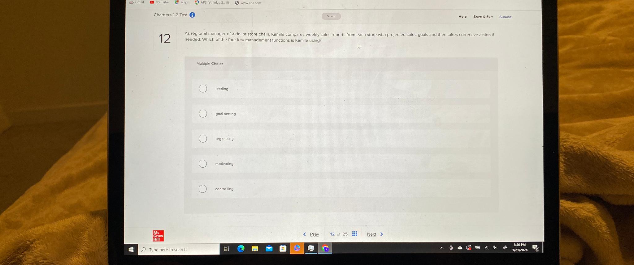  Chapters 1-2 Test i Help Sove & Exit Submit 12 As