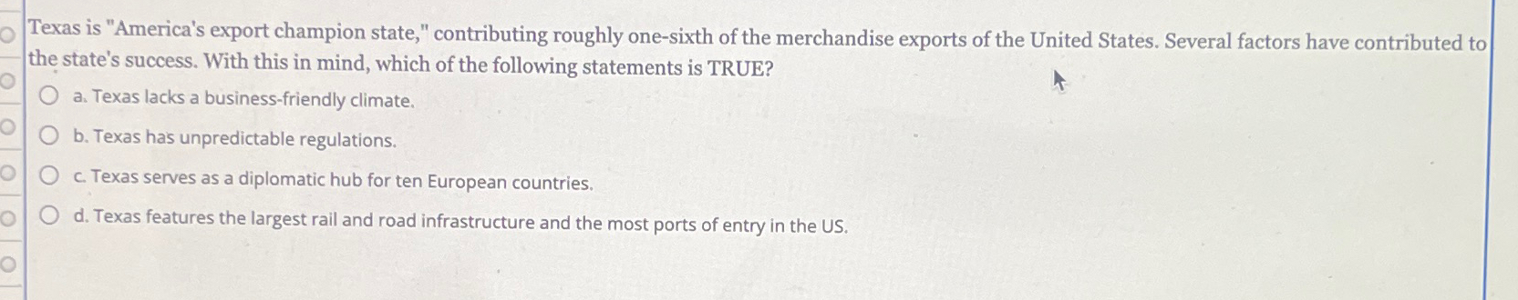  Texas is "America's export champion state," contributing roughly one-sixth of the