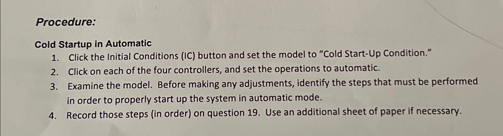  Procedure: Cold Startup in Automatic Click the Initial Conditions (IC) button