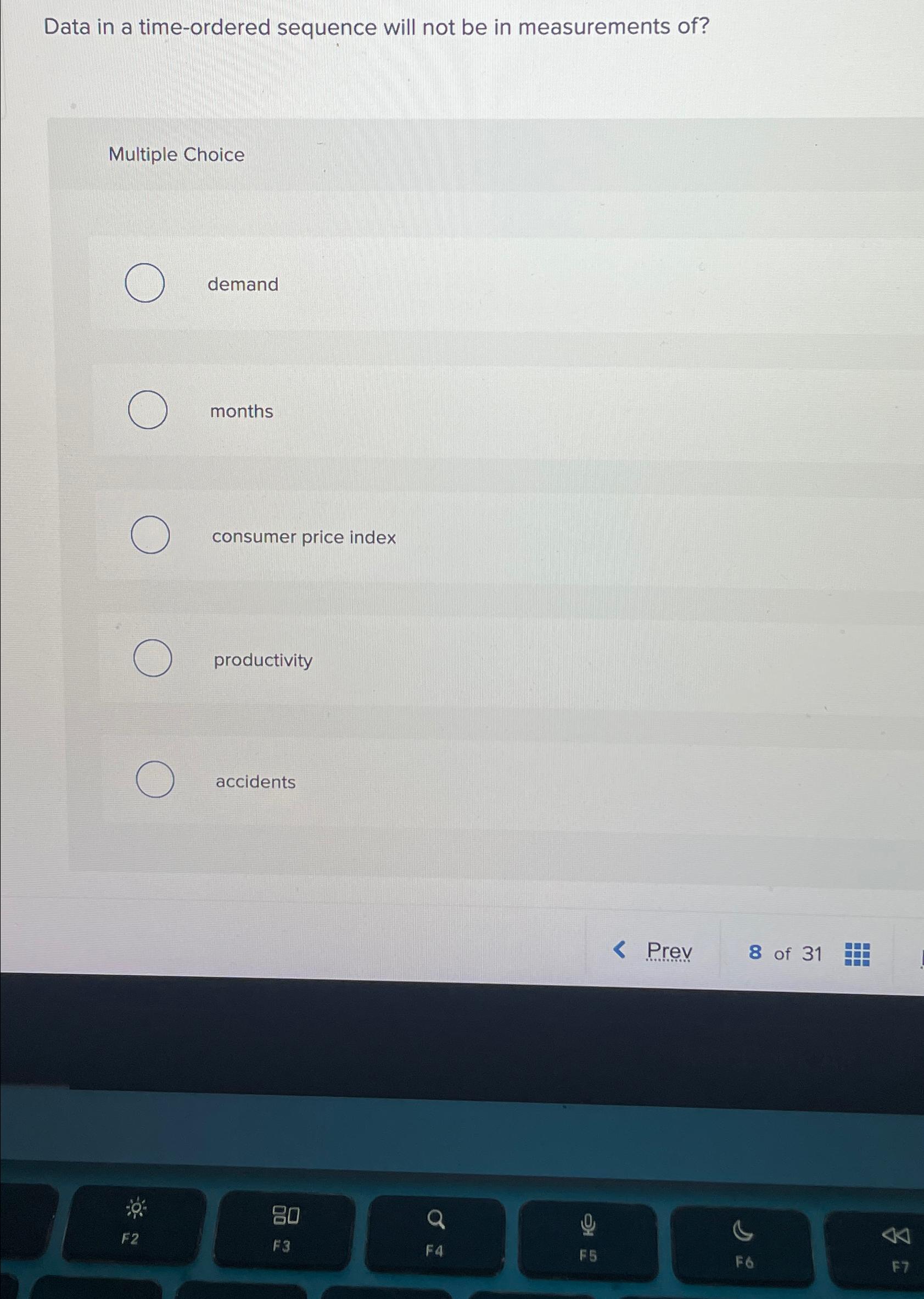  Data in a time-ordered sequence will not be in measurements of?