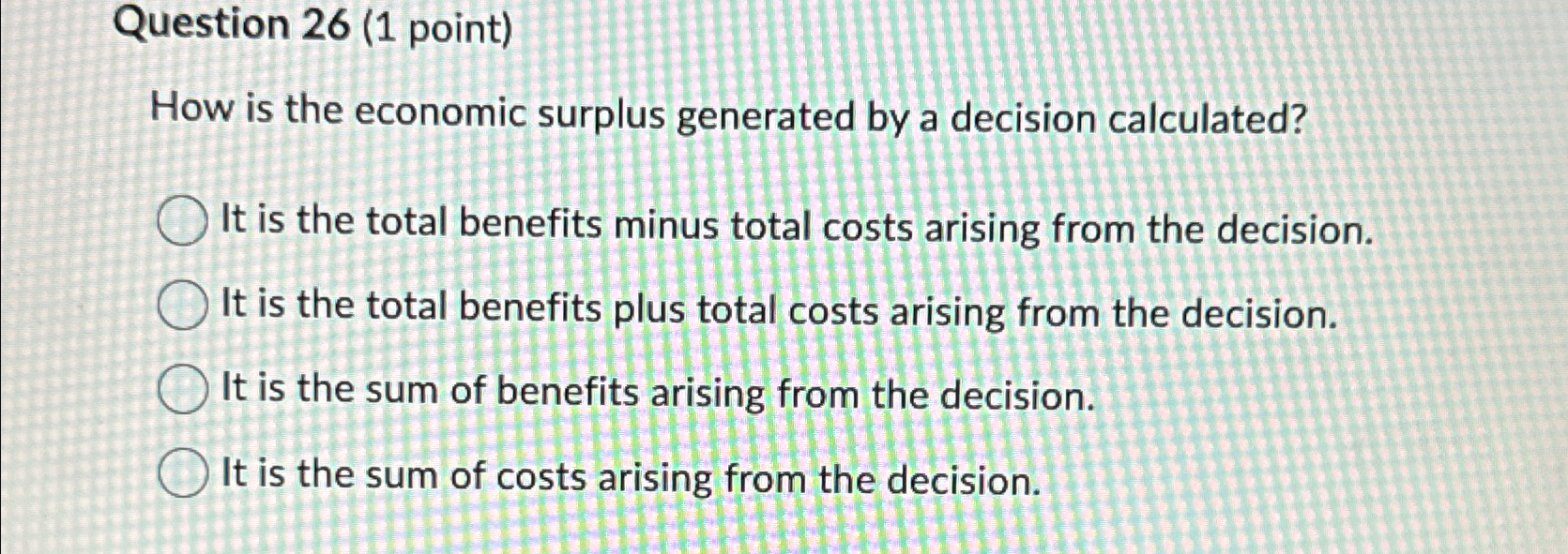  Question 26(1 point) How is the economic surplus generated by a