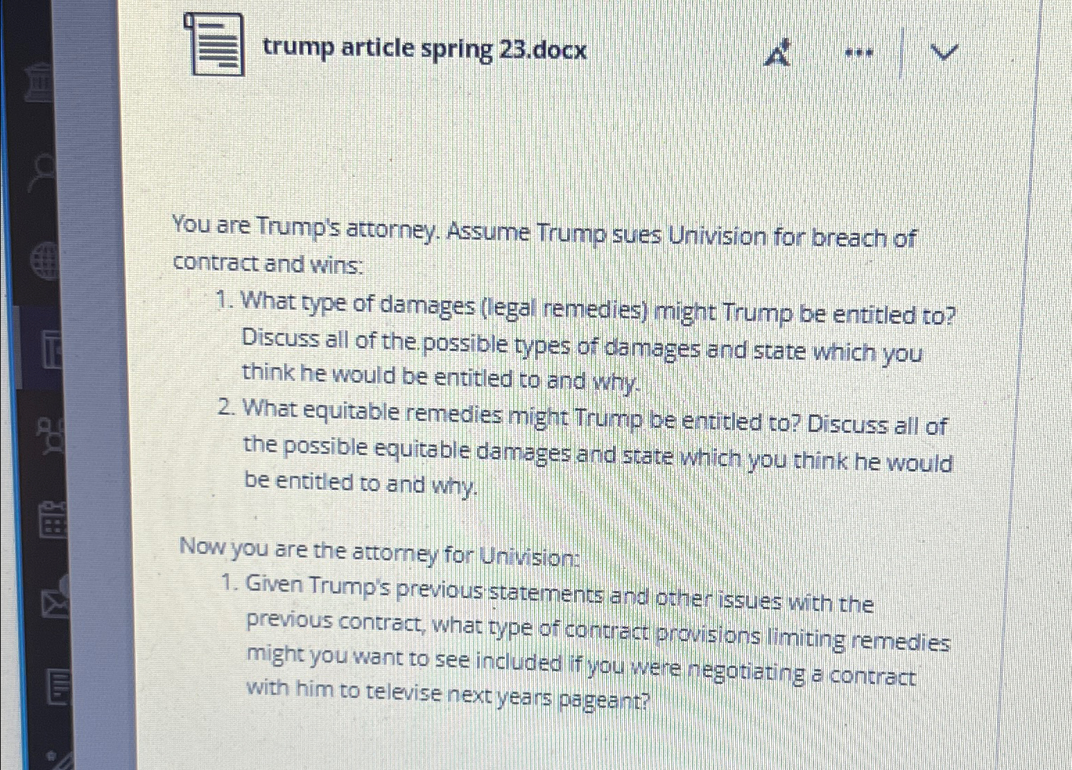 trump article spring 23.docx You are Trump's attorney. Assume Trump sues