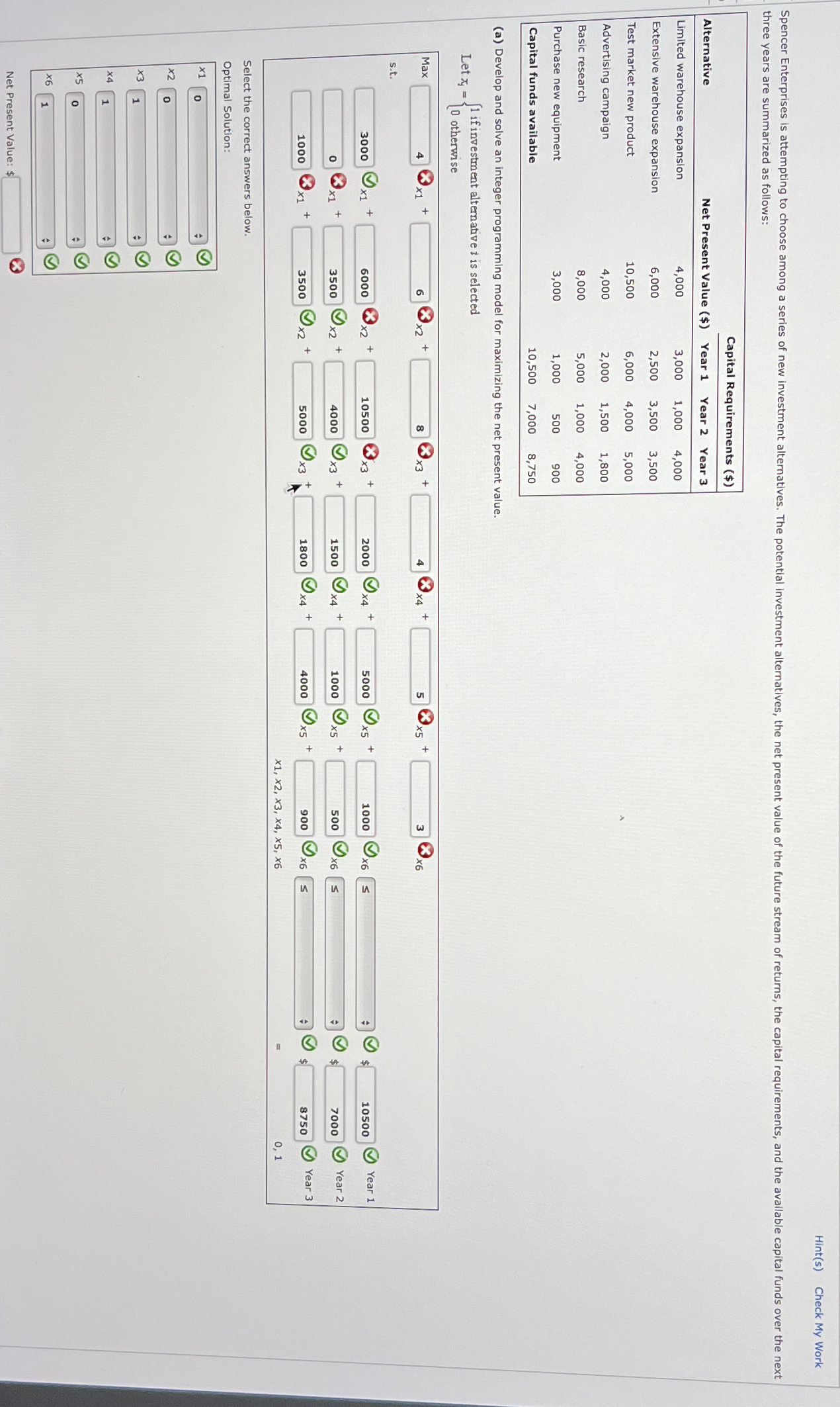  Hint(s) Check My Work three years are summarized as follows: \table[[,Capital