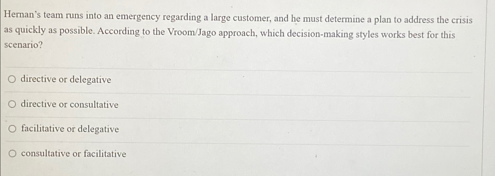  Hernan's team runs into an emergency regarding a large customer, and