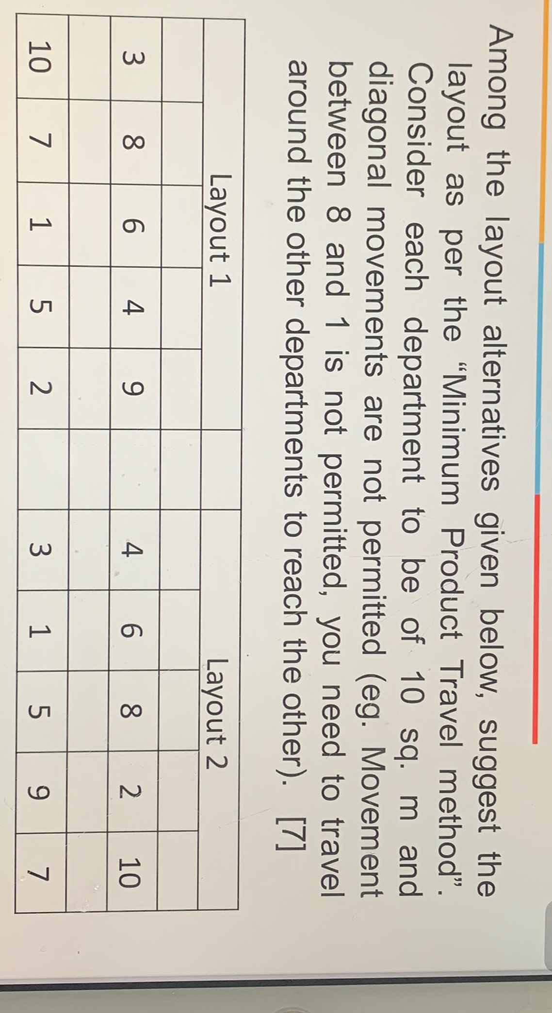  Among the layout alternatives given below, suggest the layout as per