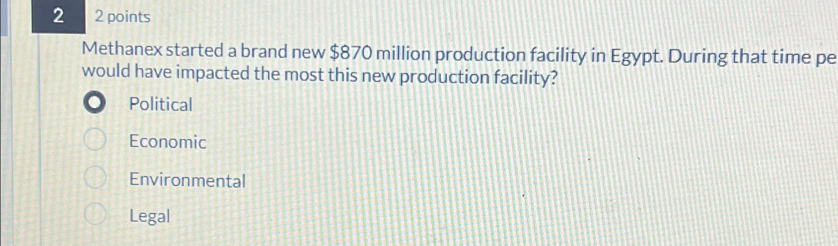  22 points Methanex started a brand new $870 million production facility