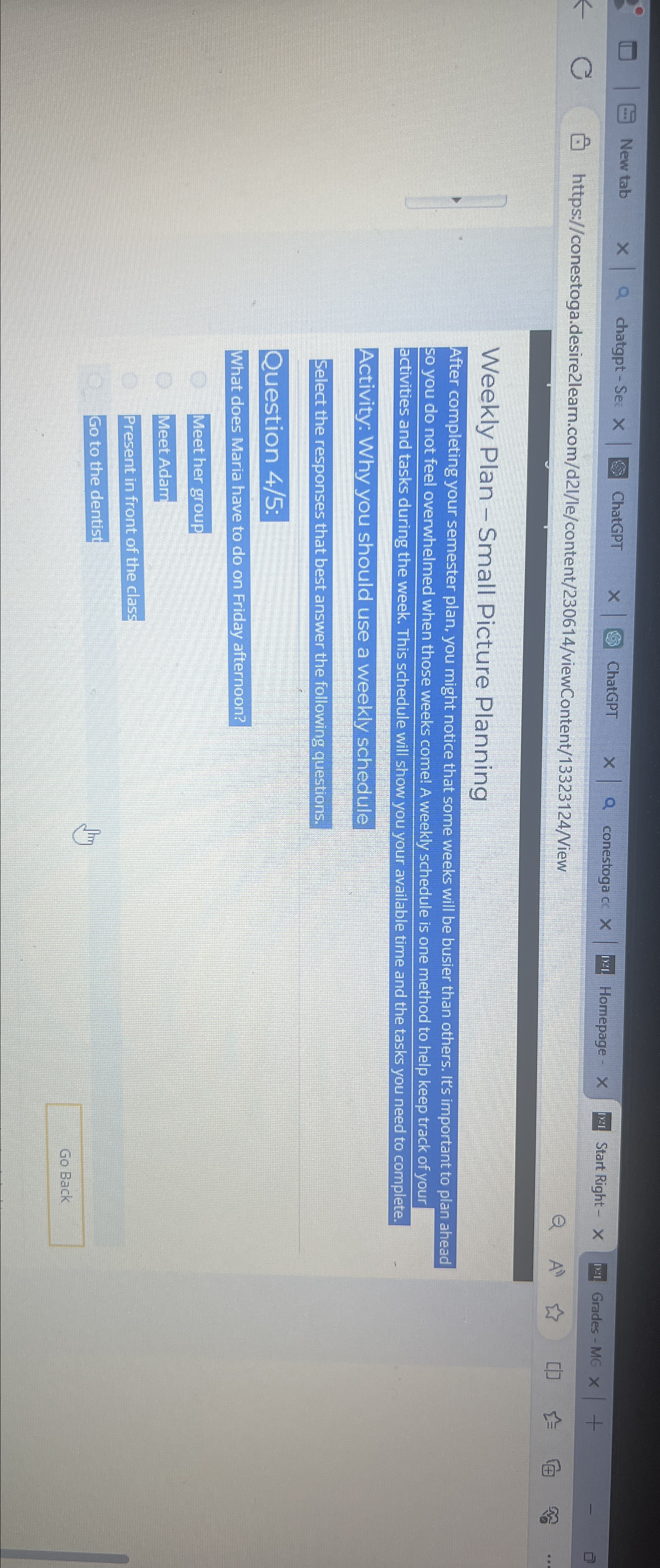  Weekly Plan - Small Picture Planning After completing your semester plan,