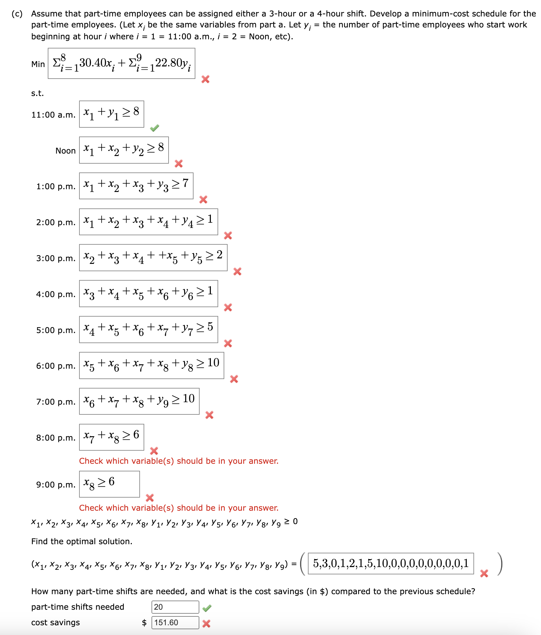 = 8 and x2 = 0). This indicates the potential to schedule
