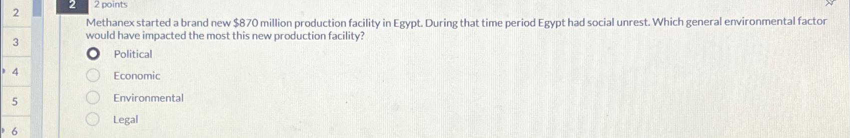  2 2 points 3 Methanexstarted a brand new $870 million production