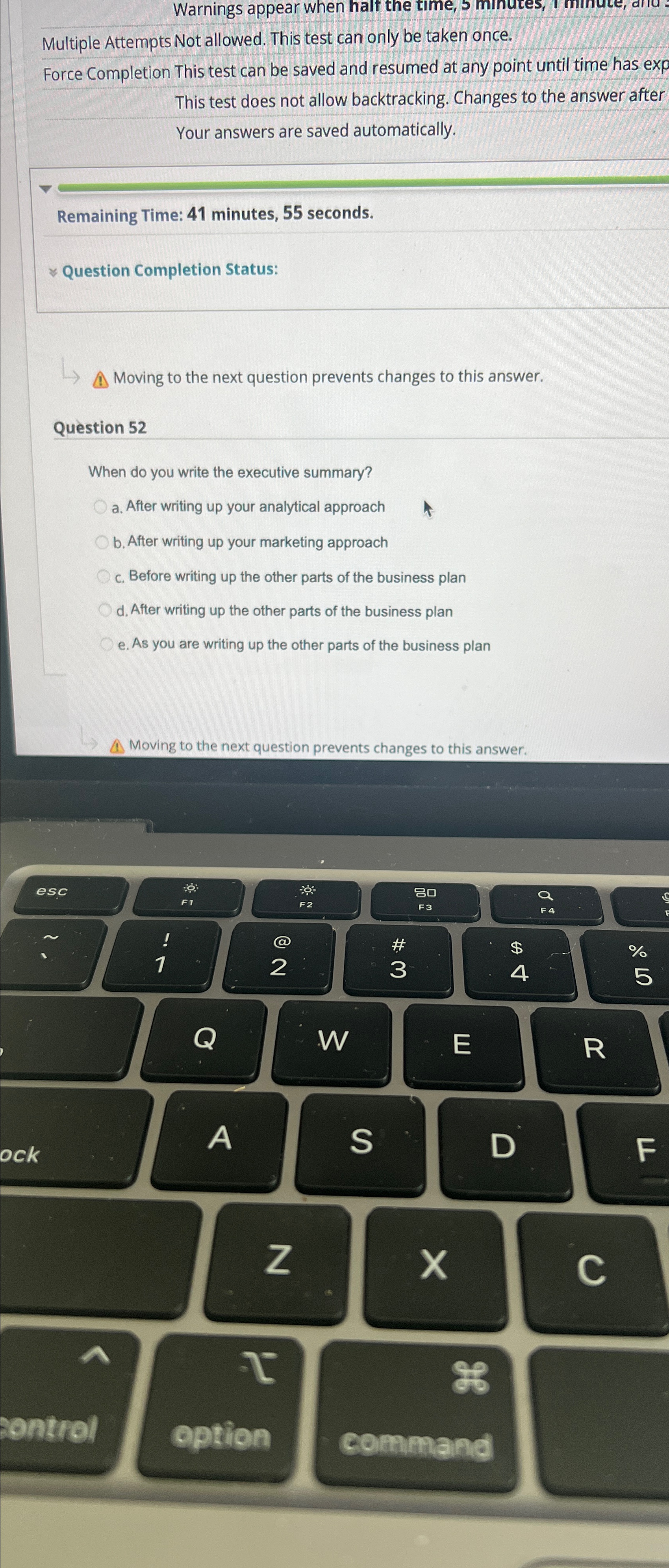  Warnings appear when half the t Multiple Attempts Not allowed. This