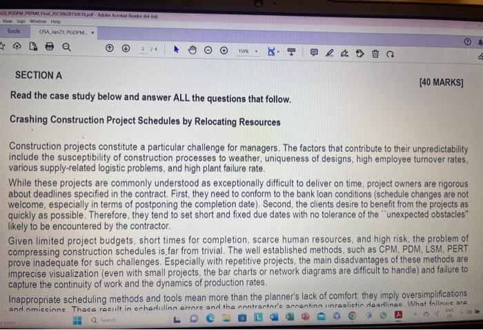 project management Read the case study below and answer ALL the questions