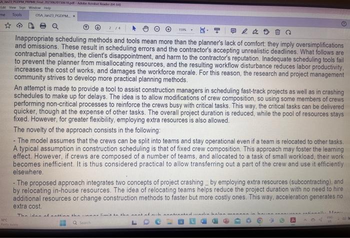 that follow. [40 MARKS] Crashing Construction Project Schedules by Relocating Resources Construction