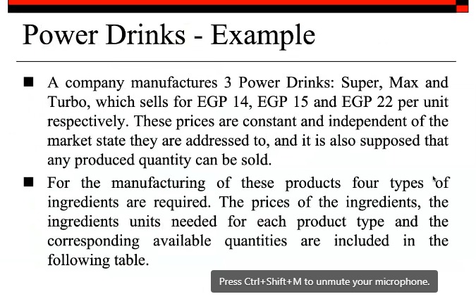  with solver in excel sheet Power Drinks - Example A company