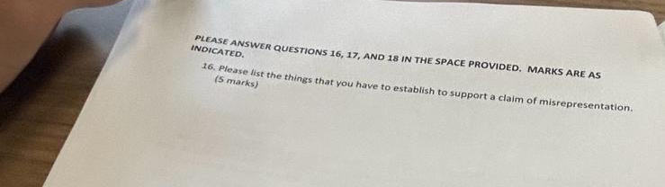  PLEASE ANSWER QUESTIONS 16,17, AND 18 IN THE SPACE PROVIDED, MARKS