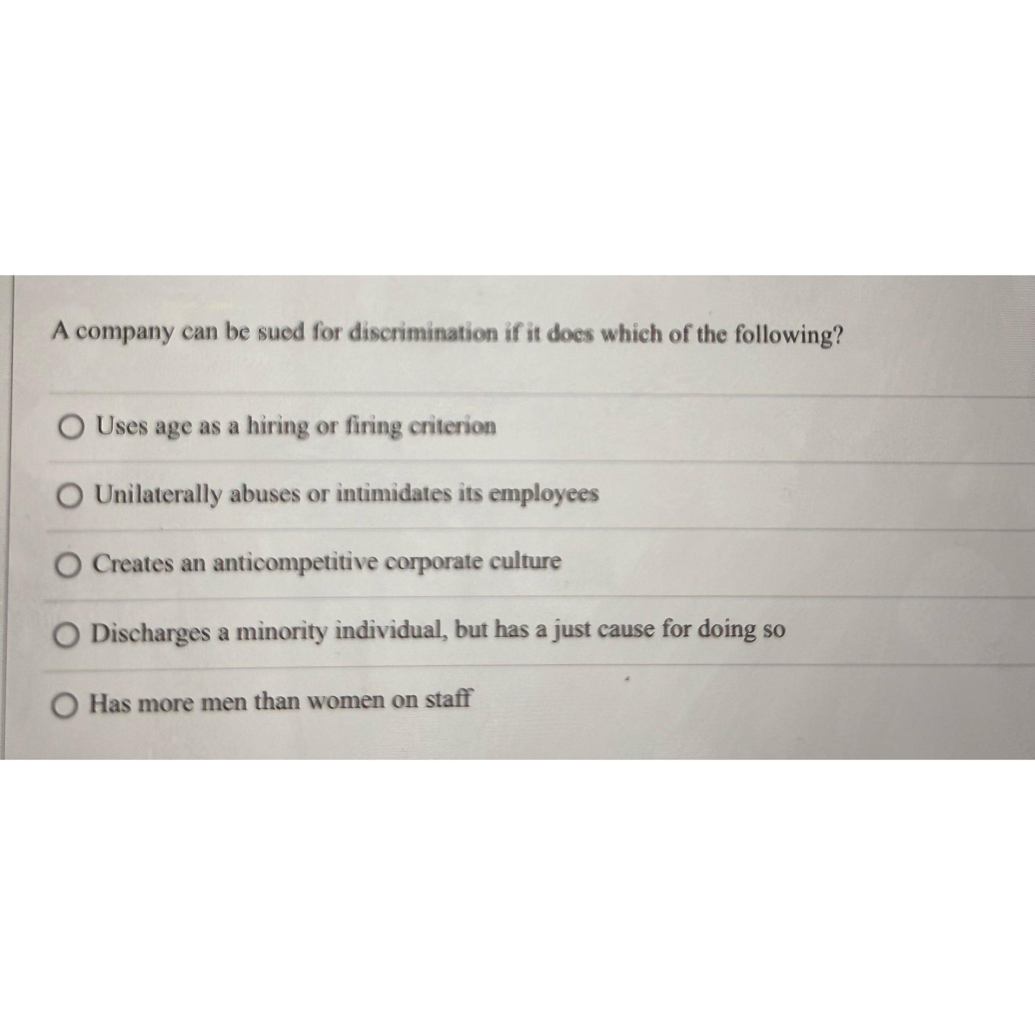 A company can be sued for discrimination if it does which