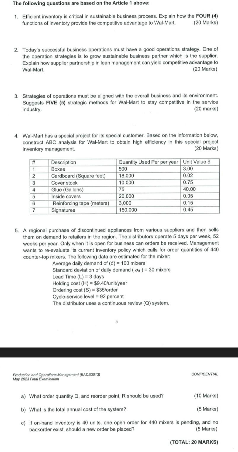 Answer ALL questions in the answer booklet. Wal-Mart Wal-Mart Stores, Inc. is