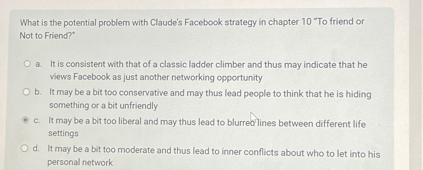  What is the potential problem with Claude's Facebook strategy in chapter