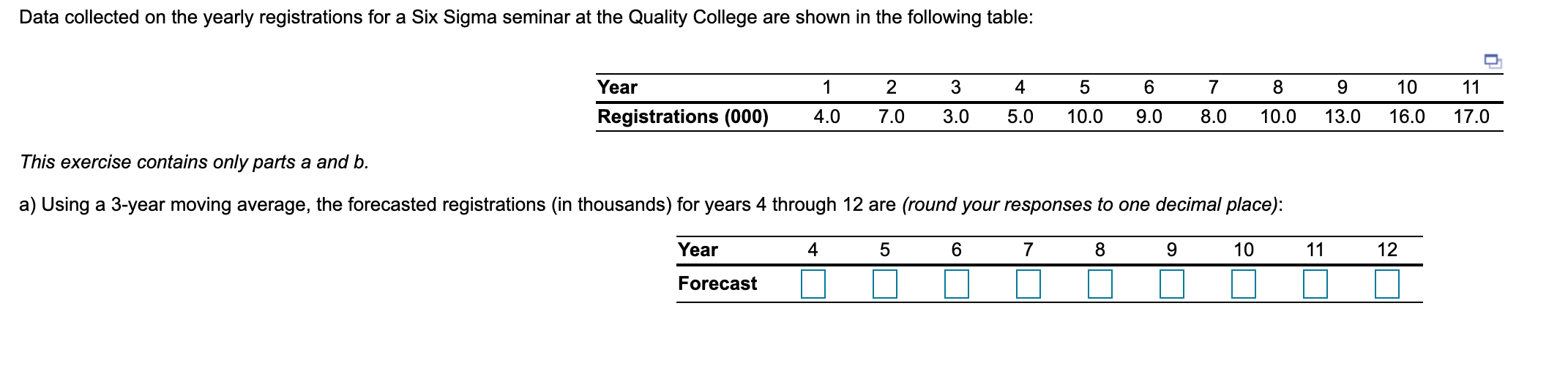  Question content area Part 1 Data collected on the yearly registrations