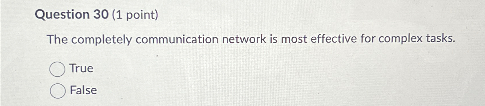  Question 30(1 point) The completely communication network is most effective for