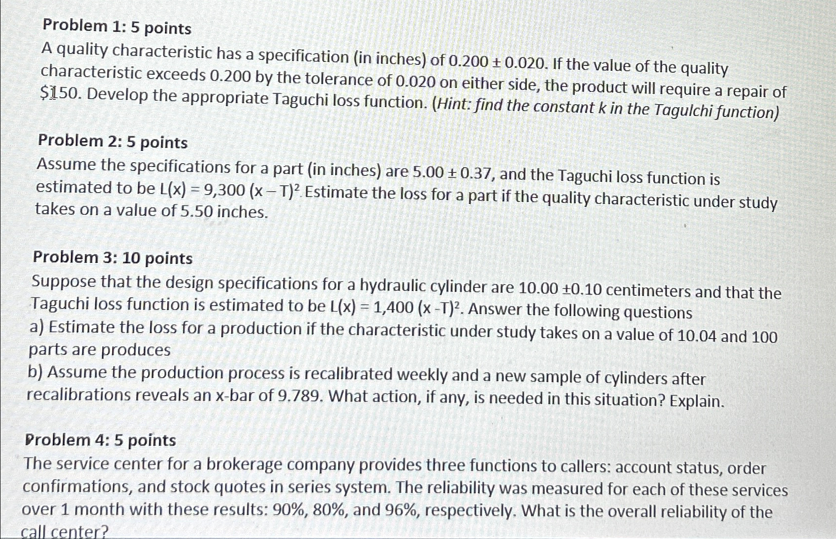  Problem 1: 5 points A quality characteristic has a specification (in
