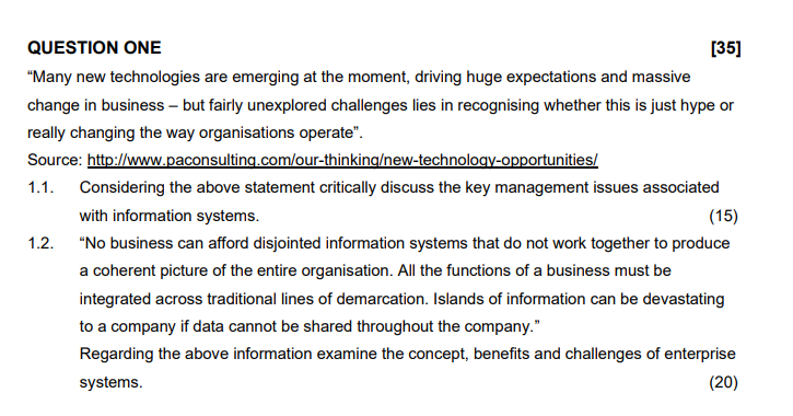  QUESTION ONE [35] "Many new technologies are emerging at the moment,