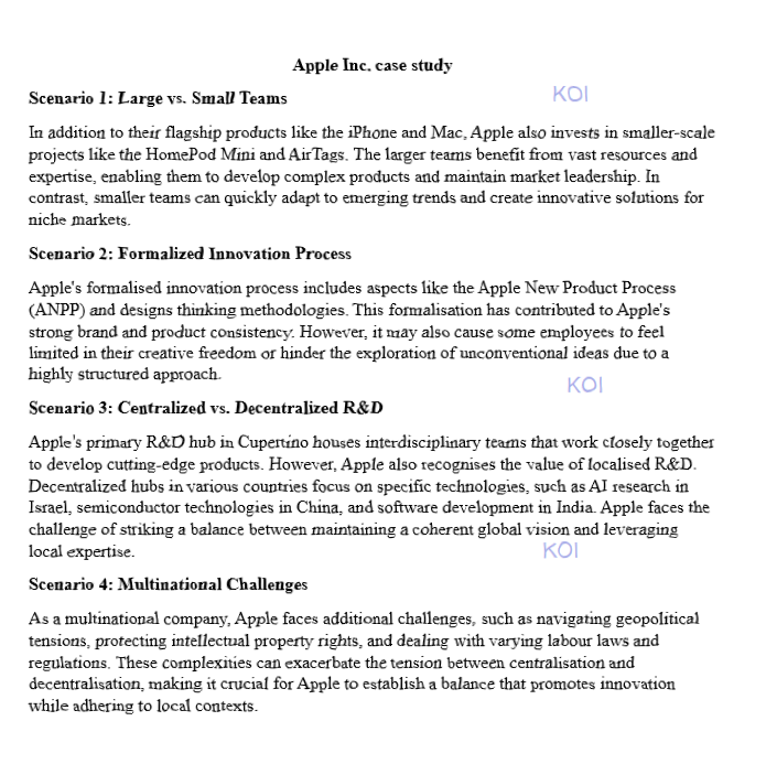  Apple Inc. case study Scenario 1: Large vs. Small Teams In