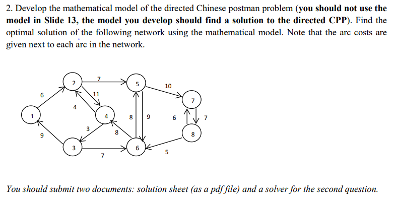  2. Develop the mathematical model of the directed Chinese postman problem