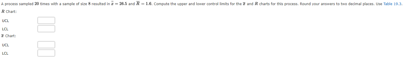  A process sampled 20 times with a sample of size 8