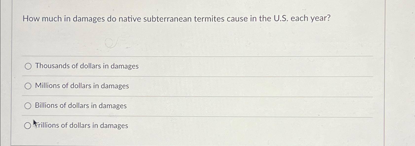  How much in damages do native subterranean termites cause in the