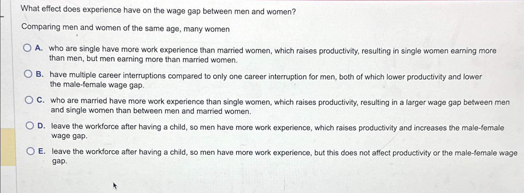  What effect does experience have on the wage gap between men