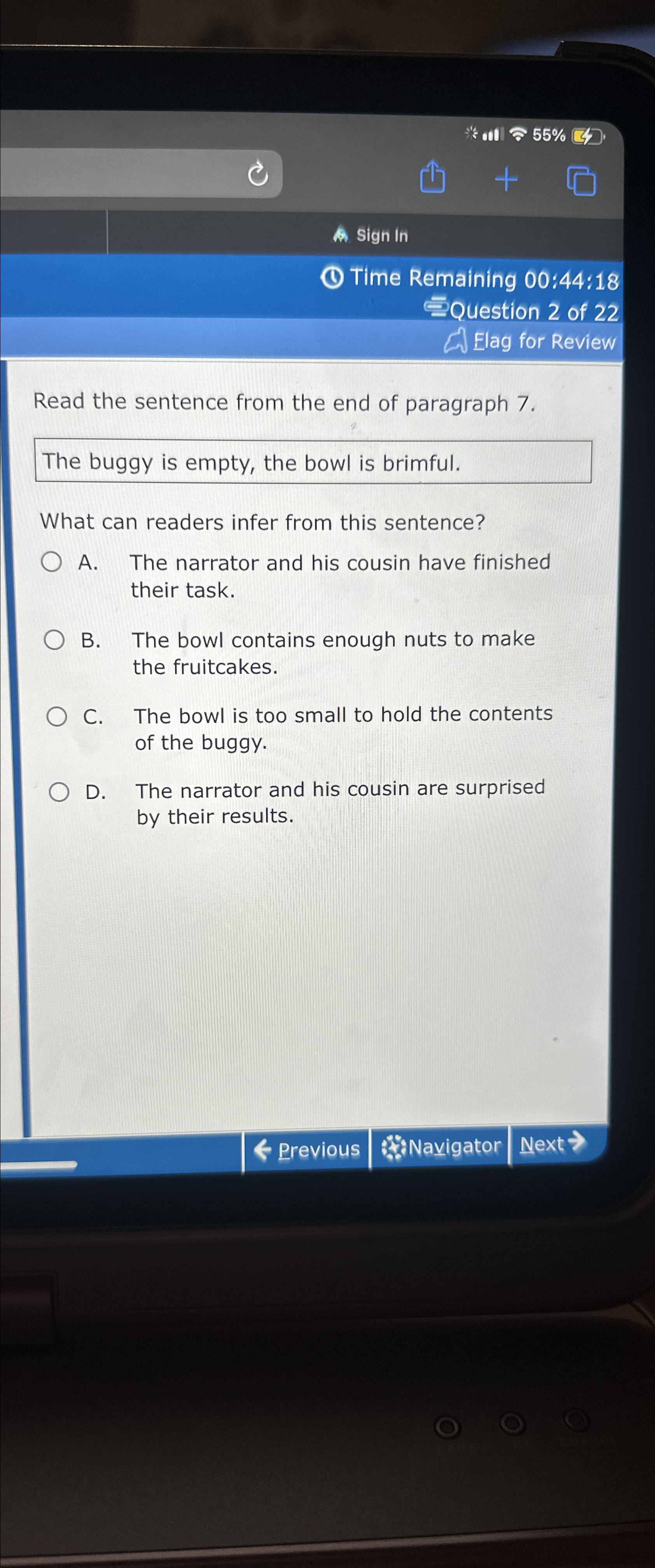  ** oul 255% Sign In (1) Time Remaining 00:44:18 Question 2