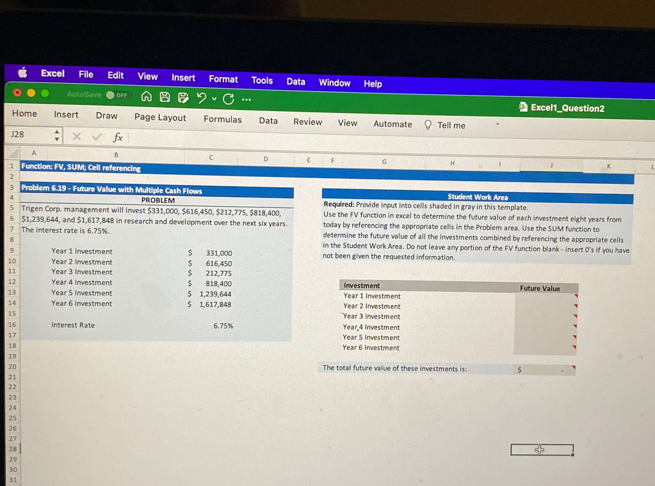 Excel File Edit View Insert Format Tools Data Window Help AutoSave OFF